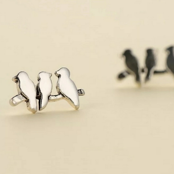 925 Sterling Silver Birds on a Branch Earrings - Picture 2 of 5